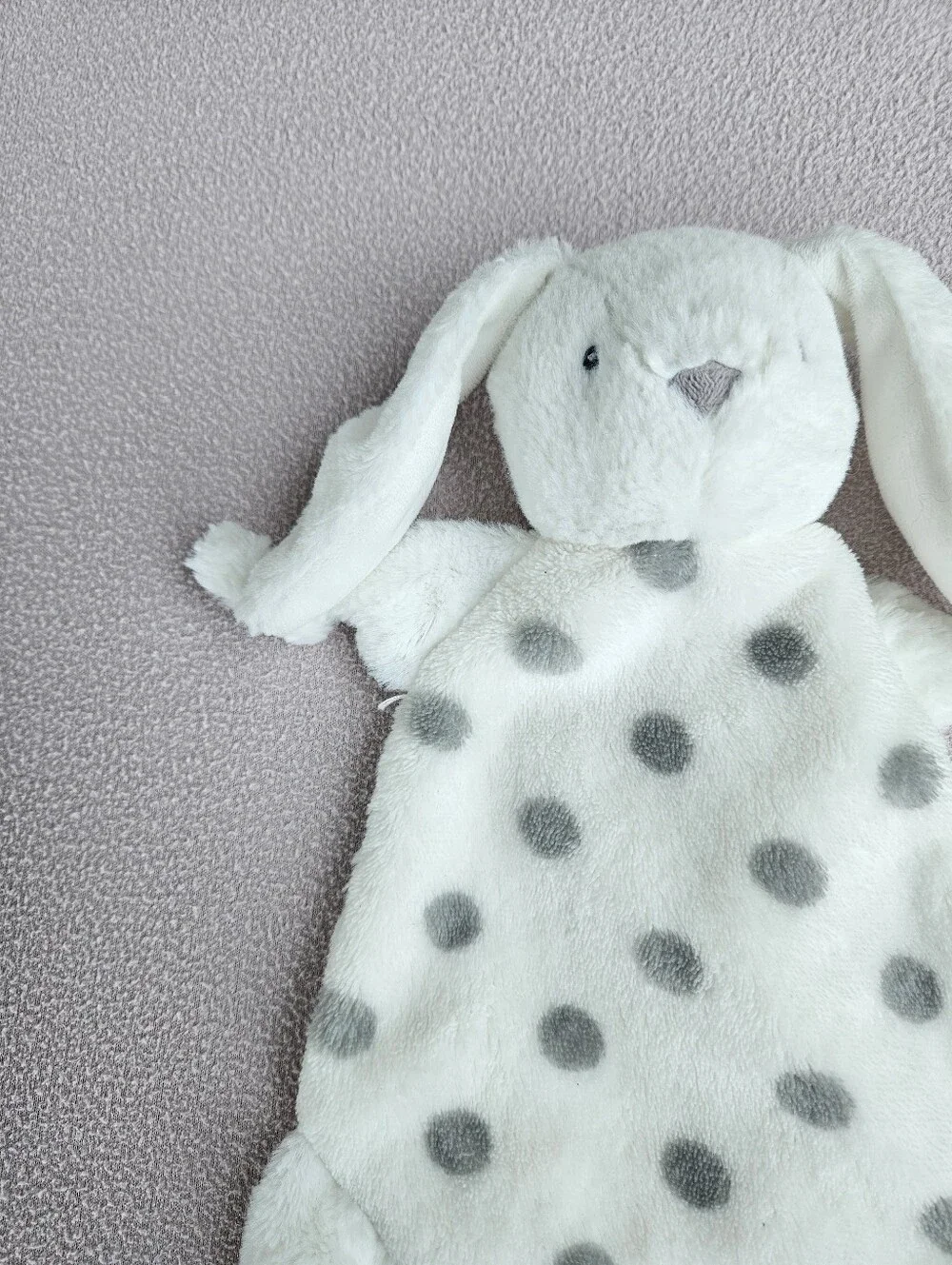 Carters Grey White Polka Dot Bunny Rabbit Knots Plush Baby Security Blanket